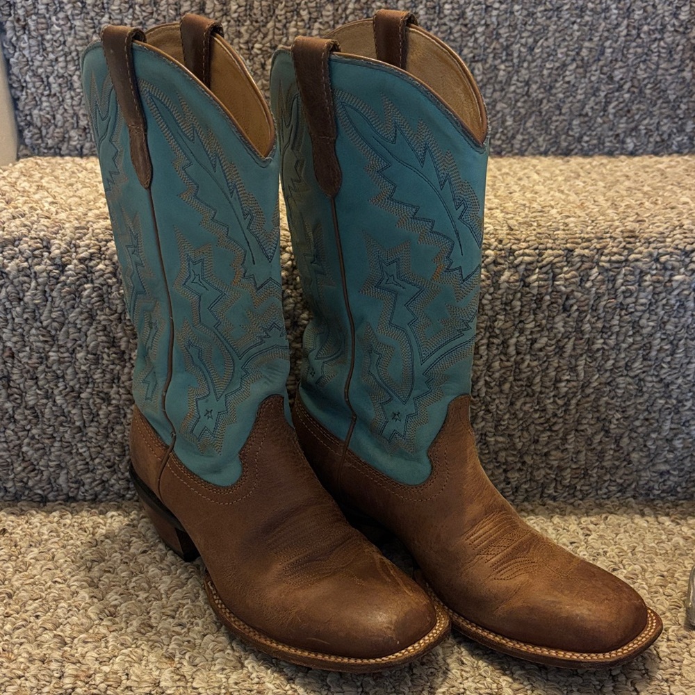 Rocky Brown Leather Western Boots with Turquoise Shaft